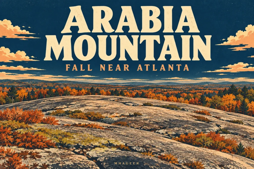 Arabia Mountain in fall illustrated travel cover