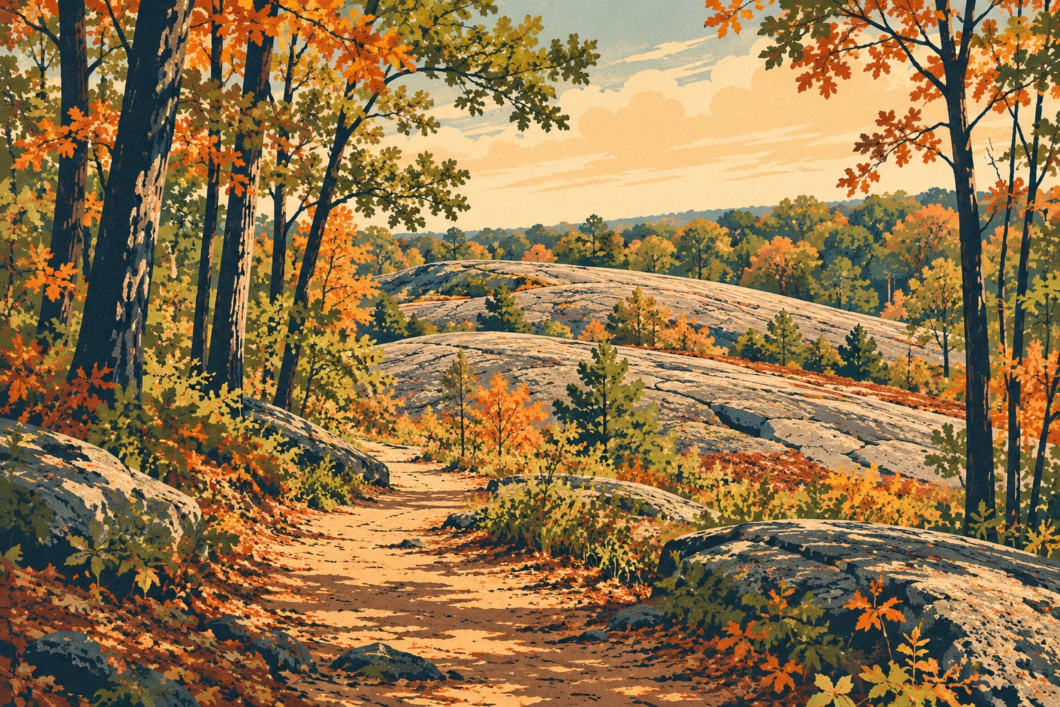 Conceptual illustration of a woodland walking trail