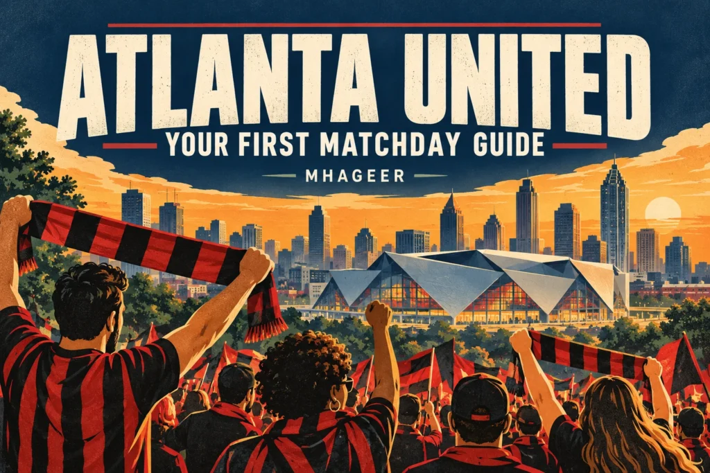 Mhageer Atlanta United illustrated cover with Your First Matchday Guide text