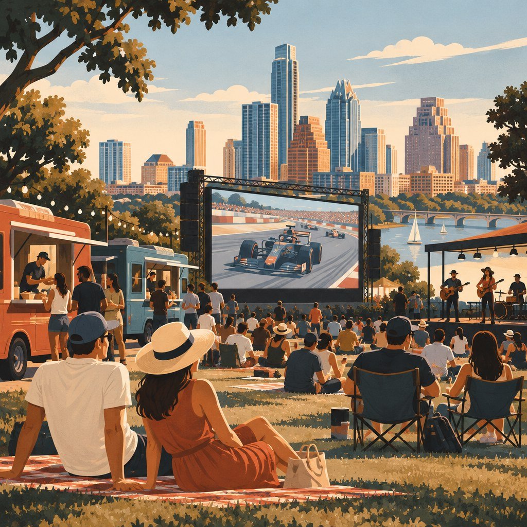 Austin downtown fans enjoying an outdoor Formula 1 viewing weekend