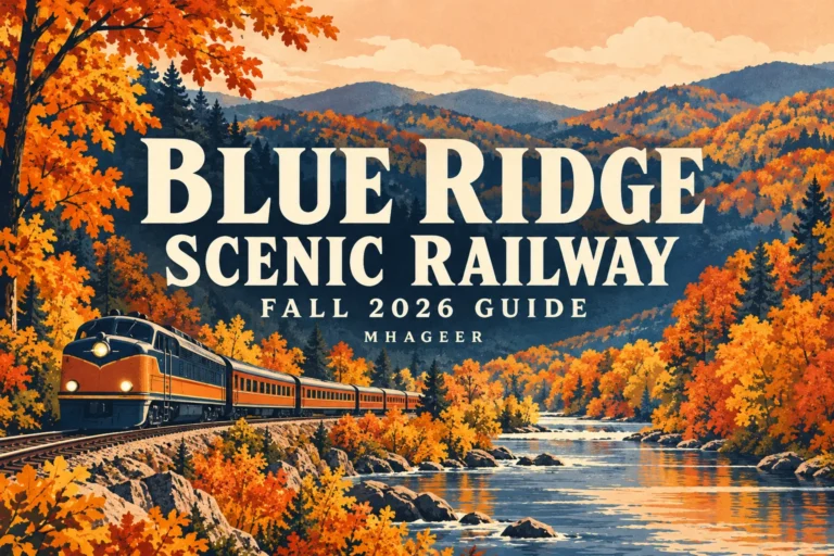 Blue Ridge Scenic Railway Fall 2026 Guide, a Mhageer illustrated train poster