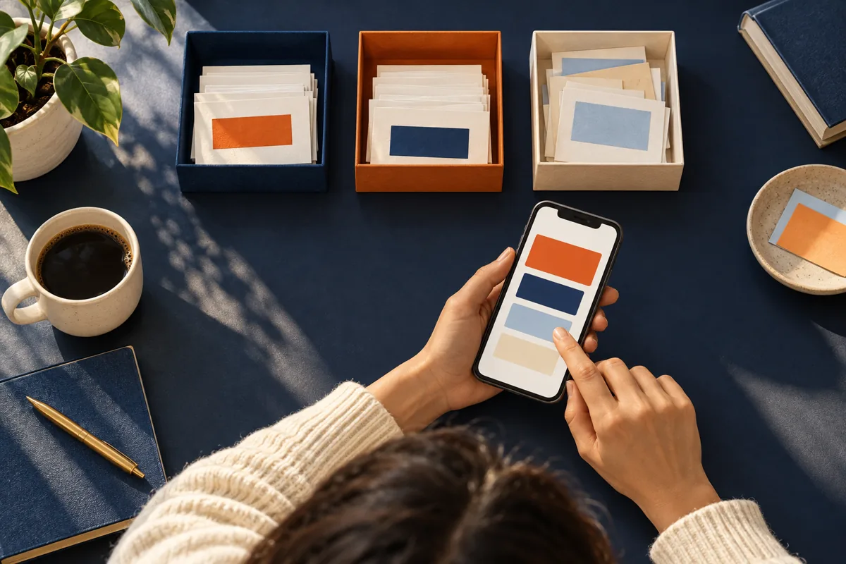 Illustration of a person sorting phone updates into three groups.