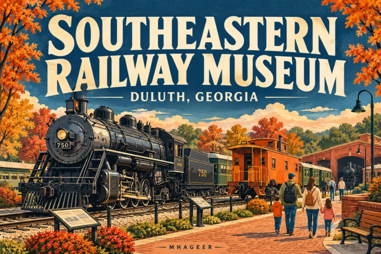 Southeastern Railway Museum Duluth guide cover with vintage train illustration and bold title